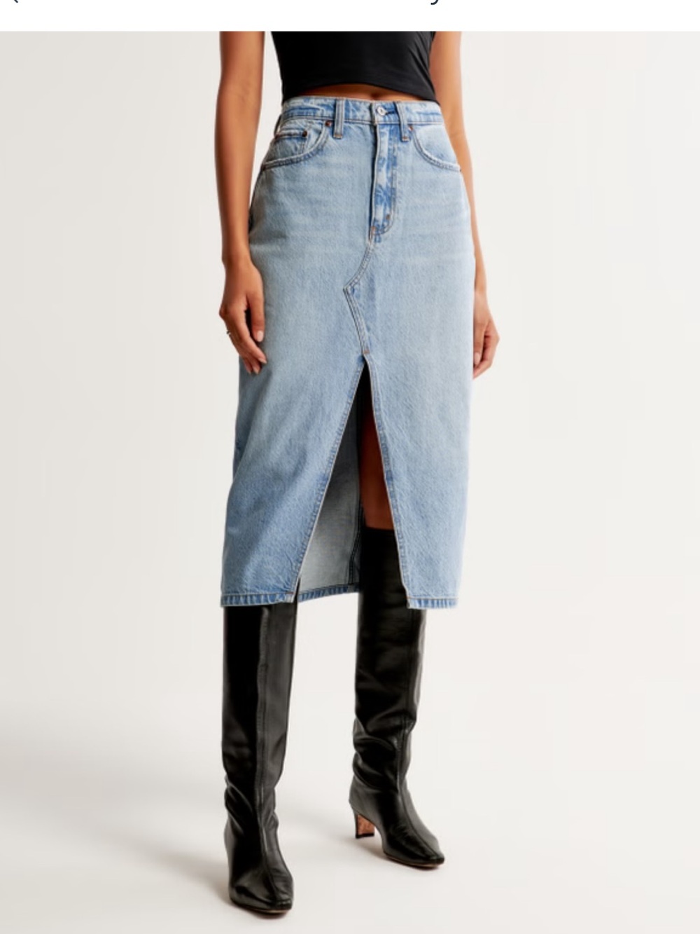 Abercrombie & Fitch Light Blue High-Rise Denim Skirt with Front Slit